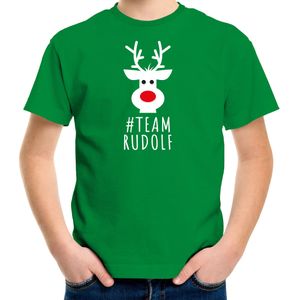 Bellatio Decorations kerst t-shirt voor kinderen - team Rudolf - groen - Kerstdiner