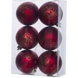 6x Rode kunststof kerstballen 6 cm - Tekst - Onbreekbare plastic kerstballen - Kerstboomversiering rood