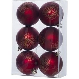 6x Rode kunststof kerstballen 6 cm - Tekst - Onbreekbare plastic kerstballen - Kerstboomversiering rood