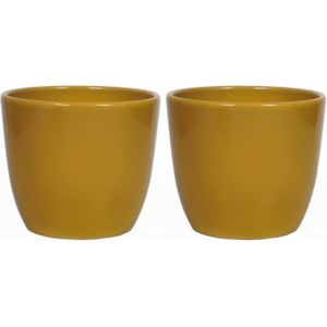 3x stuks bloempot in kleur glanzend oker geel keramiek voor kamerplant H13.5 x D15.5 cm- plantenpotten binnen