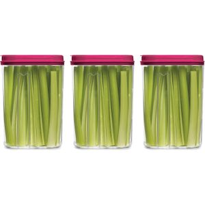 Plasticforte Voedselcontainer strooibus - 3x - roze - 1500 ml - kunststof - voorraadpotten