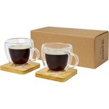 Seasons Dubbelwandige koffieglazen 100 ml - set van 2x stuks - met bamboe onderzetters - Espresso glazen