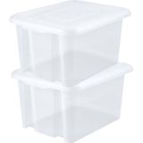 8x stuks kunststof opbergboxen/opbergdozen wit transparant L65 x B50 x H36 cm stapelbaar - Voorraad/opberg boxen/kisten/bakken met deksel