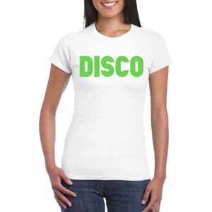 Bellatio Decorations Verkleed T-shirt dames - disco - wit - groen glitter - jaren 70/80 - carnaval