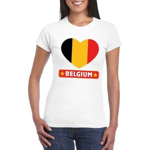 Belgie t-shirt met Belgische vlag in hart wit dames