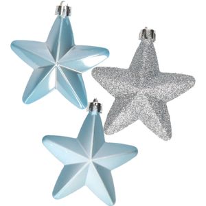 Kerstornamenten sterren - kunststof - 6x st - lichtblauw - 7 cm