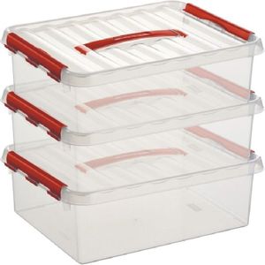 Sunware Q-Line opberg boxen/opbergdozen 10 liter 40 x 30 x 11 cm kunststof - A4 formaat opslagbox - Opbergbak kunststof transparant/rood