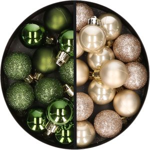 Kerstballen 34x st - 3 cm - groen en champagne - kunststof