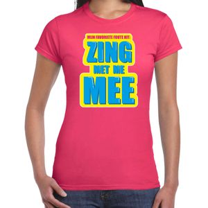 Foute party Zing met me mee verkleed/ carnaval t-shirt roze dames - Foute hits - Foute party outfit/ kleding