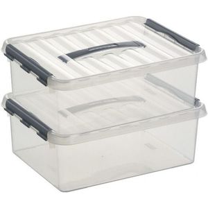 Sunware Q-Line Opbergboxen - 12 Liter - Kunststof - Transparant/Zilver - 2 Boxen