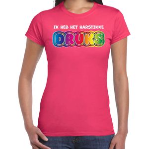 Bellatio Decorations Foute party t-shirt dames - Ik heb het hartstikke druks - roze - carnaval
