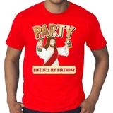 Grote maten foute kerst t-shirt rood - party Jezus - Party like its my birthday voor heren - kerstkleding / christmas outfit
