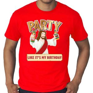 Grote maten foute kerst t-shirt rood - party Jezus - Party like its my birthday voor heren - kerstkleding / christmas outfit