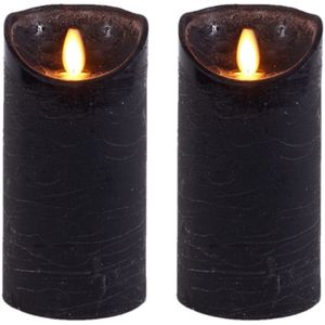 2x Zwarte LED kaarsen / stompkaarsen 15 cm - Luxe kaarsen op batterijen met bewegende vlam