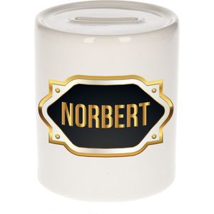 Norbert naam cadeau spaarpot met gouden embleem - kado verjaardag/ vaderdag/ pensioen/ geslaagd/ bedankt