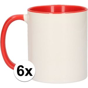 6x Wit met rode blanco mokken - onbedrukte koffiemok