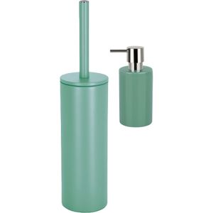 Spirella Badkamer accessoires set - WC-borstel/zeeppompje - metaal/porselein - salie groen - Luxe uitstraling