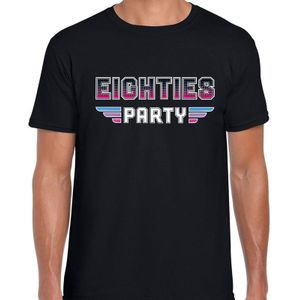 Eighties party/feest t-shirt zwart voor heren - zwarte dance / 80s feest shirts / outfit
