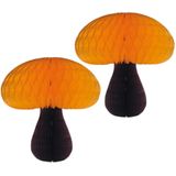 Set van 2x stuks hangdecoratie herfst thema paddenstoel 20 cm- herfst versiering feestartikelen - brandvertragend