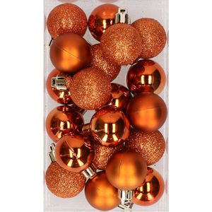 20x stuks kunststof kerstballen oranje 3 cm mat/glans/glitter - Kerstversiering