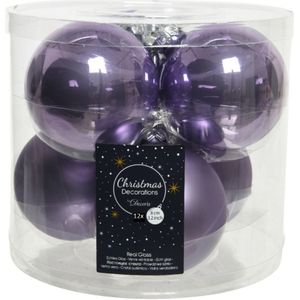 12x stuks kerstballen heide lila paars van glas 8 cm - mat en glans - Kerstversiering/boomversiering
