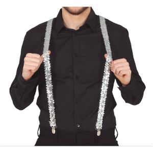 Boland party Carnaval verkleed bretels - pailletten zilver - heren/dames - verkleedkleding accessoires