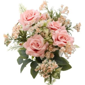 Chaks Rozen kunstbloemen boeket - 5x - licht roze - H41 cm