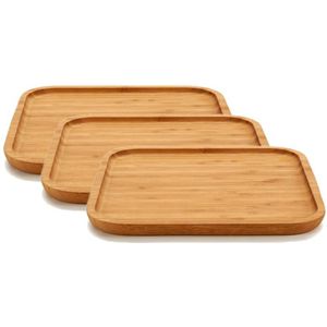 4x stuks bamboe houten broodplanken/serveerplanken vierkant 25 cm - Dienbladen van hout