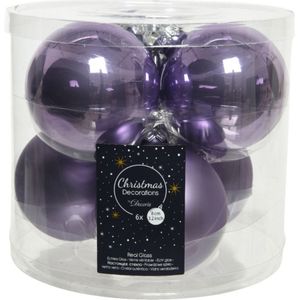 Decoris Kerstballen - 6 stuks - glas - lila paars - 8 cm