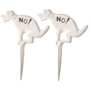 Set van 4x stuks hondenbordje niet poepen gietijzer 33 cm - Tuinsteker hondje no! - hondenpoep tuinborden