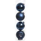 16x Donkerblauwe glazen kerstballen 10 cm - Mat/matte - Kerstboomversiering donkerblauw