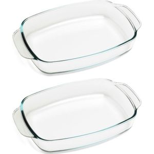 2x Ovenschaal glas 33.5 x 21 cm - 2,3 L - Glazen ovenschalen