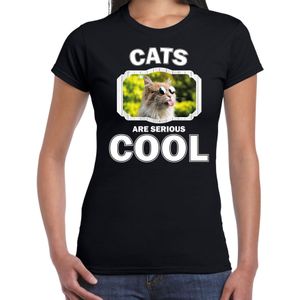 Dieren katten t-shirt zwart dames - cats are serious cool shirt - cadeau t-shirt gekke poes/ katten liefhebber