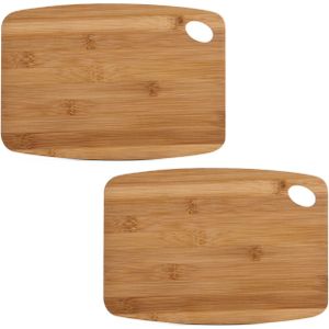 2x Rechthoekige bamboe houten snijplanken met oog 26 cm - Zeller - Keukenbenodigdheden - Kookbenodigdheden - Snijplanken/serveerplanken - Houten serveerborden - Snijplanken van hout