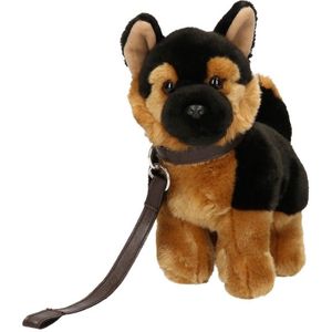 Pluche Duitse Herdershond knuffel 22 cm met riem