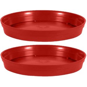 4x stuks bloempot kunststof onderschalen Toscane rood D28 cm - Onderschalen/opvangschalen