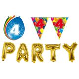 Folat - Verjaardag feestversiering 4 jaar PARTY letters en 16x ballonnen met 2x plastic vlaggetjes