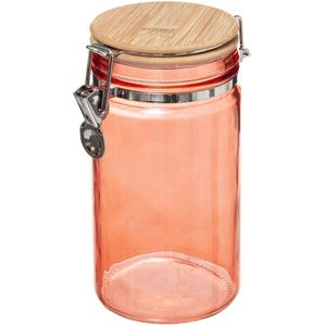 Voorraadbus/voorraadpot 1L glas koraal oranje met bamboe deksel en beugelsluiting - 1000 ml - Voorraadpotten met luchtdichte sluiting