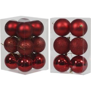 Kerstversiering/kerstboom set mat/glans mix kerstballen in kleur rood 6 en 8 cm diameter - 36x stuks kerstballen