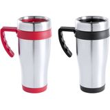 Warmhoudbekers/thermos isoleer koffiebekers/mokken - 2x stuks - RVS - zwart en rood - 450 ml
