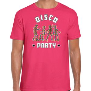 Bellatio Decorations disco verkleed t-shirt heren - jaren 80 feest outfit - disco party - roze