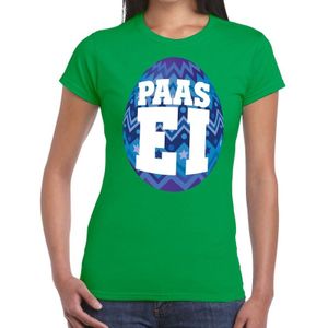 Groen Paas t-shirt met blauw paasei - Pasen shirt voor dames - Pasen kleding