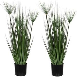 2x Groene Papyrus kunstplanten 76 cm in zwarte pot - Kunstplanten/nepplanten
