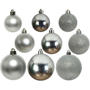 Decoris kerstballen - 26x st - zilver - 6, 8 en 10 cm - kunststof - kerstversiering