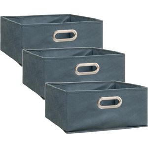 Set van 3x stuks opbergmand/kastmand 14 liter grijsblauw linnen 31 x 31 x 15 cm - Opbergboxen - Vakkenkast manden