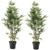 2x Groene bamboe kunstplant 125 cm in zwarte plastic pot - Kamerplant kunstplanten/nepplanten