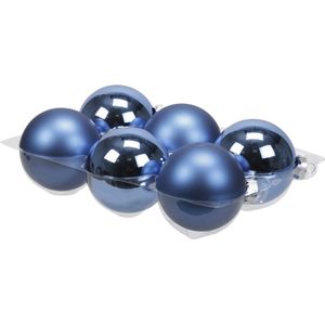6x stuks kerstversiering kerstballen blauw (basic) van glas - 8 cm - mat/glans - Kerstboomversiering