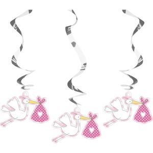 3x stuks hangdecoraties geboorte meisje versieringen - feestartikelen roze