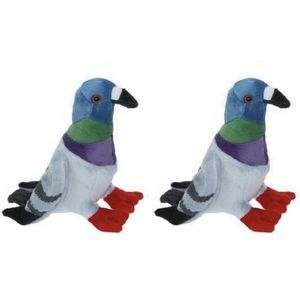 2x Pluche gekleurde duif vogel knuffels 19 cm - Duiven knuffeldieren - Speelgoed voor kind