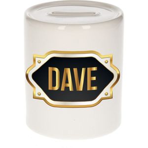 Dave naam cadeau spaarpot met gouden embleem - kado verjaardag/ vaderdag/ pensioen/ geslaagd/ bedankt